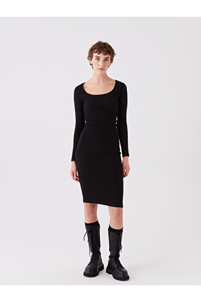 LC Waikiki Square Neck Plain Long Sleeve Women's Bodycon Dress