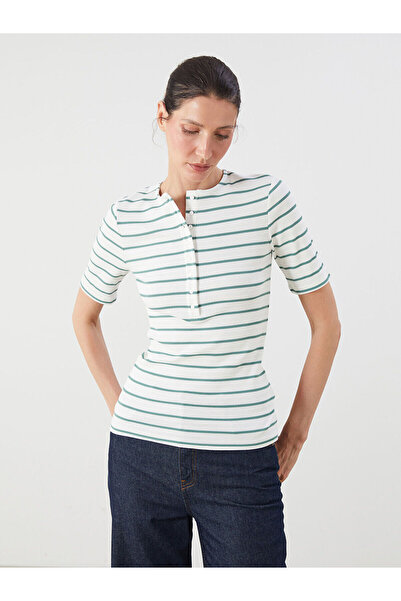 LC Waikiki Nevavm Women's Striped T-Shirt with Oval Neckline
