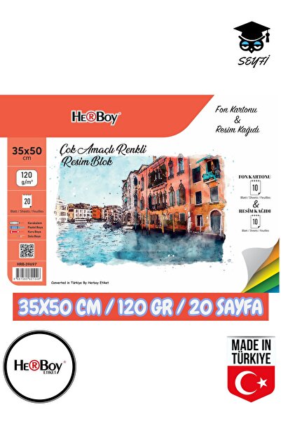 SEYFİKİRTASİYE 35X50 cm 120 Gr Cardboard and Drawing Paper Notebook 20 Sheets with Wire-O Binding Herboy