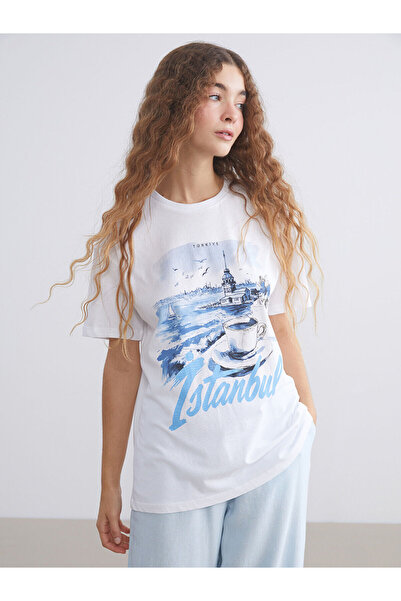 LC Waikiki Γυναικείο μπλουζάκι με στάμπα Crew Neck