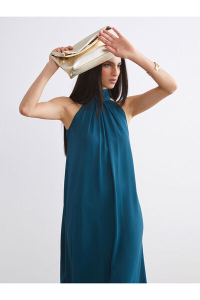 LC Waikiki Petrol Halter Neck Gathered Dress