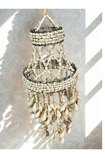 Home Deniz Kabuğu Makrome Avize , Bahçe Balkon Tavan Süsü , 40 cm