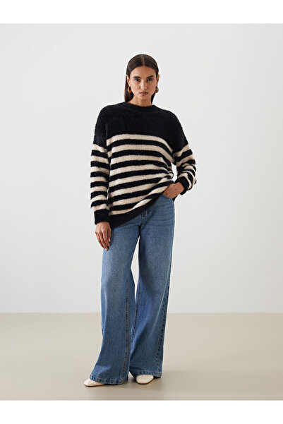 LC Waikiki Γυναικείο πλεκτό τούνικ με ριγέ λαιμόκοψη εκρού