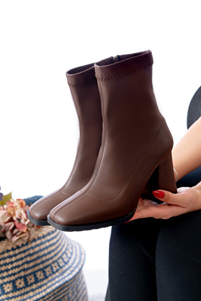 ELMANDO Kadın Streç Bilekli Orta Boy Topuklu Bot