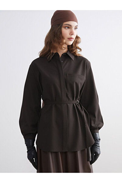 LC Waikiki Nevavm Lcw Modest Brown Oversize Women's Shirt Tunic with a Differ...