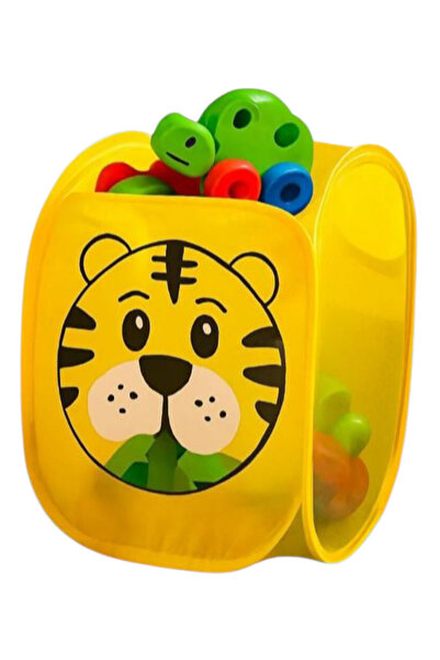 HZL HOME سلة ألعاب قابلة للطي من شبكة صفراء بنقشة النمر - منظم لغرفة الأطفال