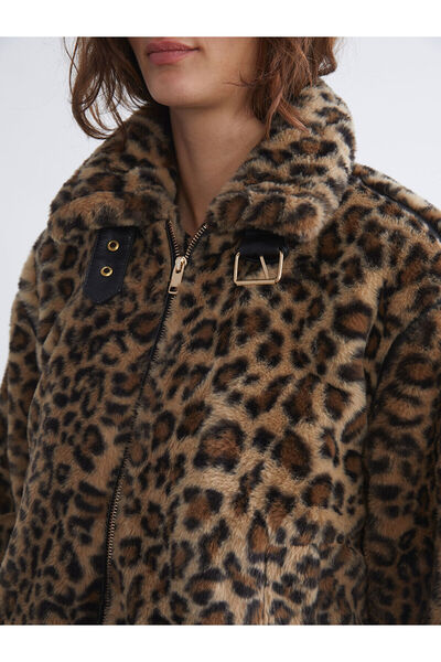 LC Waikiki Peak New Season Stand Collar Leopard Print Women's Coat