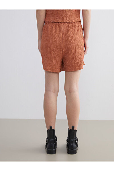 LC Waikiki Orange Women's Shorts with Elastic Waist and Textured Fabric