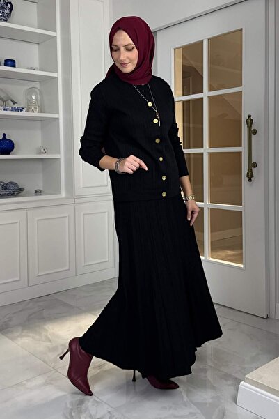 Rabia Şamlı Defne Çelik Knitted Sweater Set Black