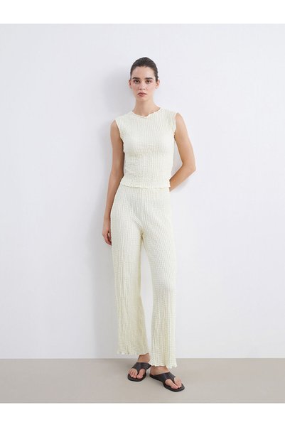 LC Waikiki Nevavm Textured Women's Trousers with Elastic Waist