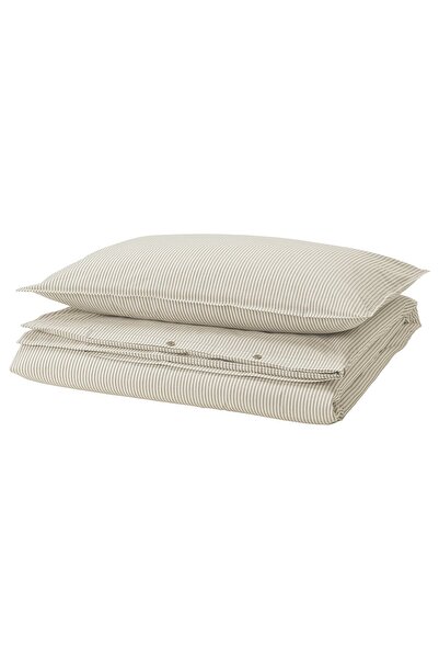 IKEA SOLFIBBLA Duvet cover and pillowcase, white beige/stripe, 150 x 200/50 x 80 cm