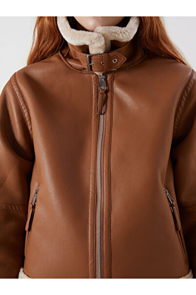 LC Waikiki Palton XSIDE cu aspect de piele pentru femei, cu guler cămașă (W5)