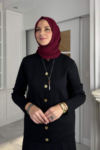 Rabia Şamlı Defne Çelik Knitted Sweater Set Black