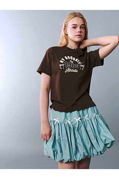 LC Waikiki Μπλουζάκι για νεαρά κορίτσια με λαιμόκοψη LCW Teen Brown