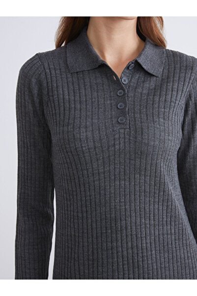 LC Waikiki Lcw Vision Anthracite Polo Neck Ribbed Knitwear Dress