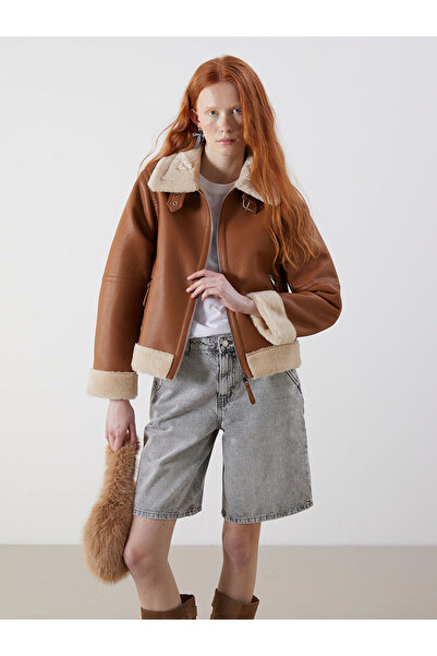 LC Waikiki Palton XSIDE cu aspect de piele pentru femei, cu guler cămașă (W5)