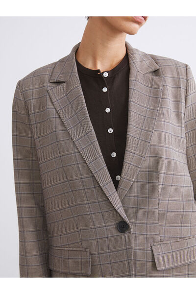 LC Waikiki Beige Plaid Women's Blazer Jacket