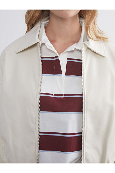 LC Waikiki XSIDE Bej Oversize Kadın Deri Görünümlü Bomber Ceket W56111Z8