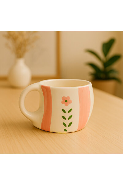 Kotium Ceramics Nordic Mug Pink Flower Pattern Custom Embossed Fully Handmade...