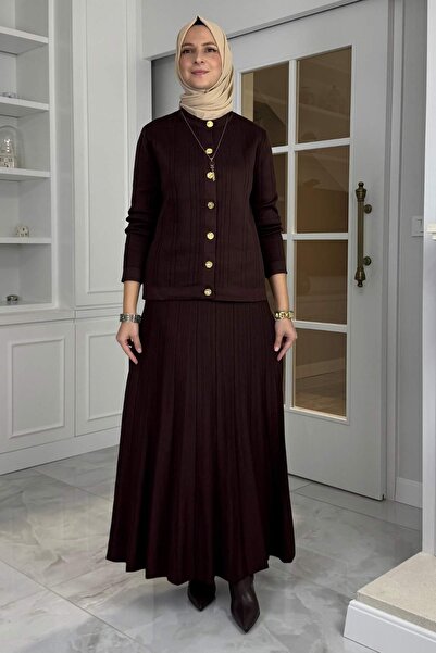 Rabia Şamlı Defne Çelik Knitted Sweater Set Bitter Brown