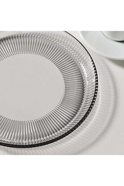 IKEA HAVSGÄDDA Side plate, stripe pattern/grey, 21 cm