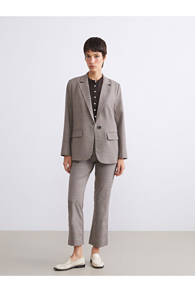 LC Waikiki Beige Plaid Women's Blazer Jacket