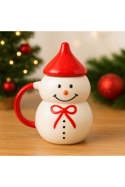 Kotium Ceramics Hat'L' Bow Snowman Patterned Special Embossed Hand-Embroidered Handmade Ceramic Mug