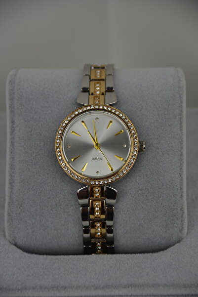 QUARTZ Kadın Kol Saati Gold Gümüş Renk Zirkon Taşlı Metal Kordon Şık Tasarım