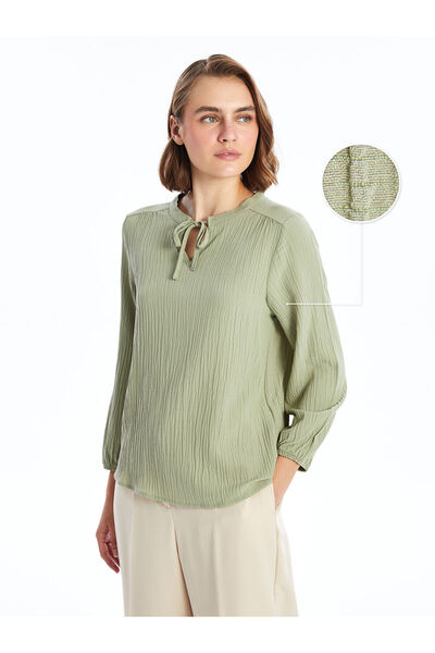 LC Waikiki Özmarka Yeni Sezon Bağlamalı Yaka Dokulu Kadın Bluz