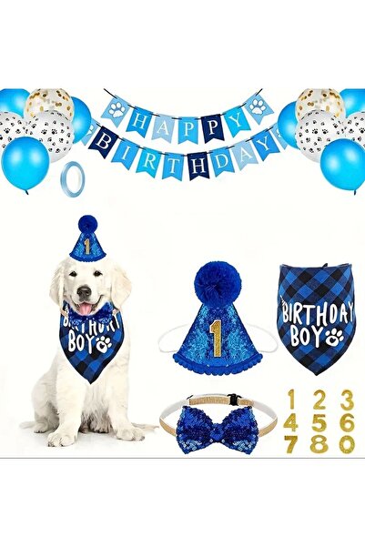 Payidar Hediyelik KÖPEK DOĞUM GÜNÜ PARTİ SETİ(4 PARÇA: ŞAPKA-PAPYON-ÖNLÜK-NUMARA) EVCİL HAYVAN FULL SET