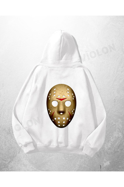 Violon Λευκό Unisex Jason Mask με τύπωμα oversized Φούτερ με κουκούλα