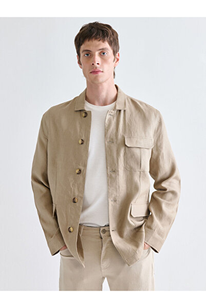 LC Waikiki Nevavm with a Difference, Southblue Beige Shirt Collar 100% Linen ...