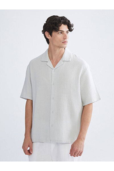 LC Waikiki Xside Gray Relaxed Fit Resort Collar Short Sleeve Muslin Men's Shirt