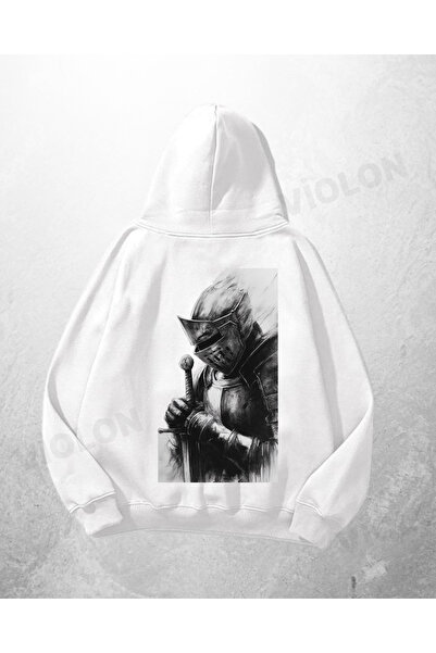 Bravebell Hanorac alb unisex Knight Prayer cu imprimeu supradimensionat Swea ...