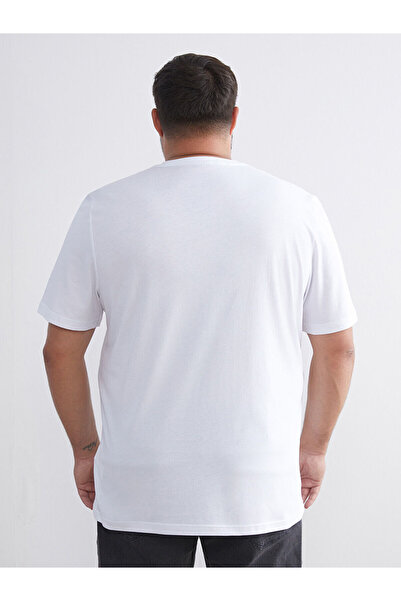 LC Waikiki Plus New Season Large Size V-Neck Combed Cotton Men's T-Shirt