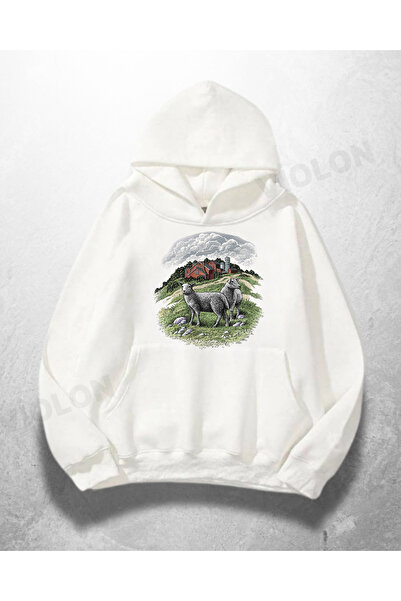Violon Λευκό Unisex Donkey με τύπωμα oversized Hoodie Sweatshirt