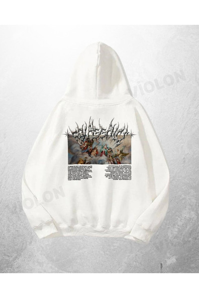 Violon Λευκό Unisex Μπλουζάκι με κουκούλα με λογότυπο Black Metal με τύπωμα o...