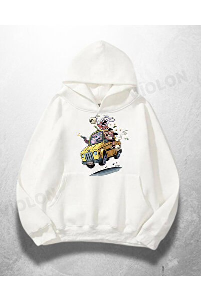 Violon Hanorac alb unisex Skull Driver cu imprimeu supradimensionat Swea tricou