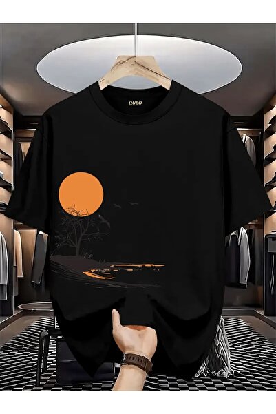 qubo sportswear & company تي شيرت قطني مطبوع كبير الحجم برقبة دائرية وأكمام ق...