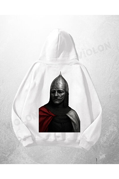 Violon Λευκό Unisex Φούτερ με κουκούλα Knight με τύπωμα oversized