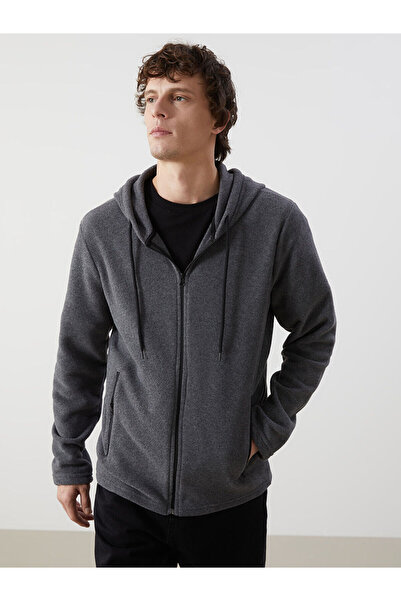 LC Waikiki Kapüşonlu Uzun Kollu Polar Erkek Fermuarlı Sweatshirt (W5)