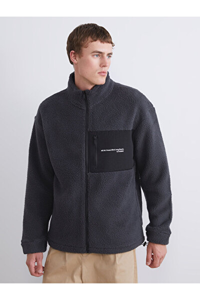 LC Waikiki Gray Stand Collar Long Sleeve Plush Men's Sweatshirt