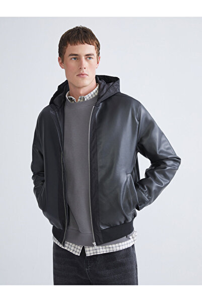 LC Waikiki XSIDE Standart Kalıp Kapüşonlu Erkek Deri Görünümlü Ceket