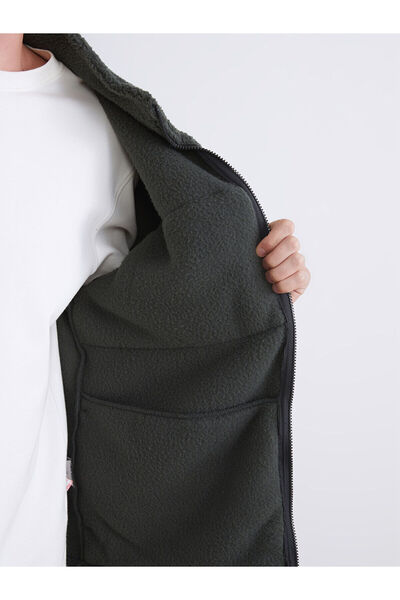 LC Waikiki Ανδρικό φούτερ με μακρυμάνικο βελούδινο χακί ψηλός λαιμός