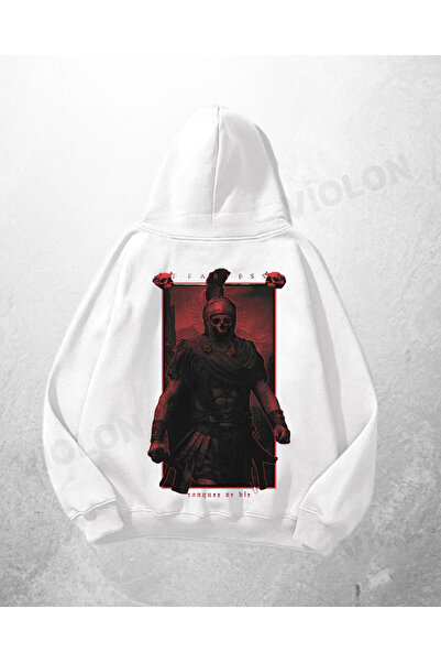 Bravebell Λευκό φούτερ με κουκούλα Unisex Centurion με τύπωμα oversized