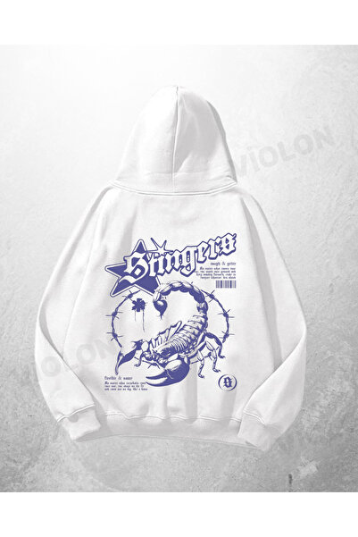 Violon Λευκό Unisex Stingers Scorpion με τύπωμα oversized Φούτερ με κουκούλα