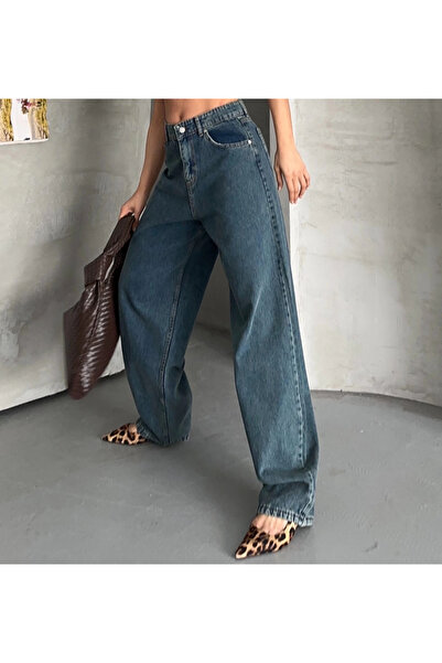 Genel Markalar Baggy kar yıkama yeşil tint jeans pantolon d2007