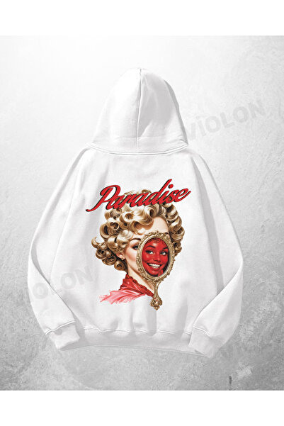 Violon Λευκό Unisex Paradise με τύπωμα oversized Φούτερ με κουκούλα