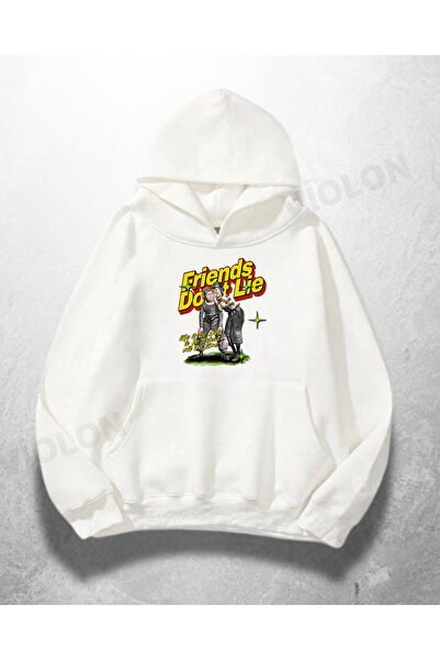 Violon Λευκό φούτερ με κουκούλα Unisex Friends Don't Lie με τύπωμα oversized