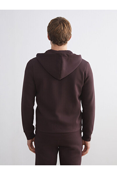 LC Waikiki Ανδρικό φούτερ με μακρυμάνικο φερμουάρ Plum με κουκούλα